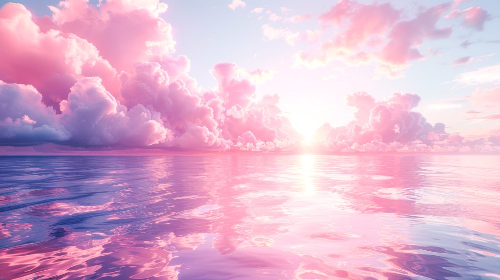 朝日がピンク色に輝いています。